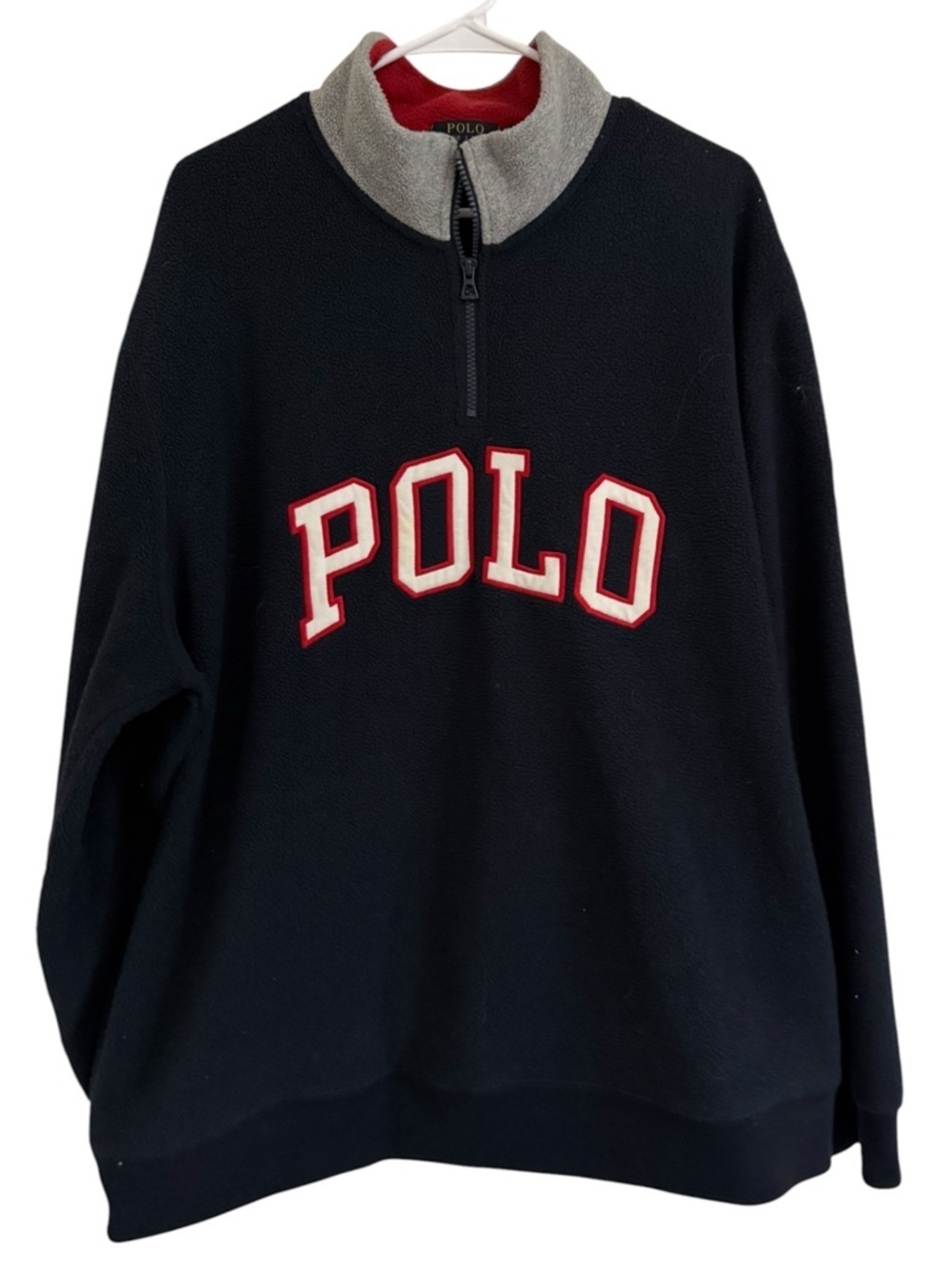 Polo Ralph Lauren Vintage Y2K Fleece Quarter Zip Pullover Navy USA Flag XXL 2XL